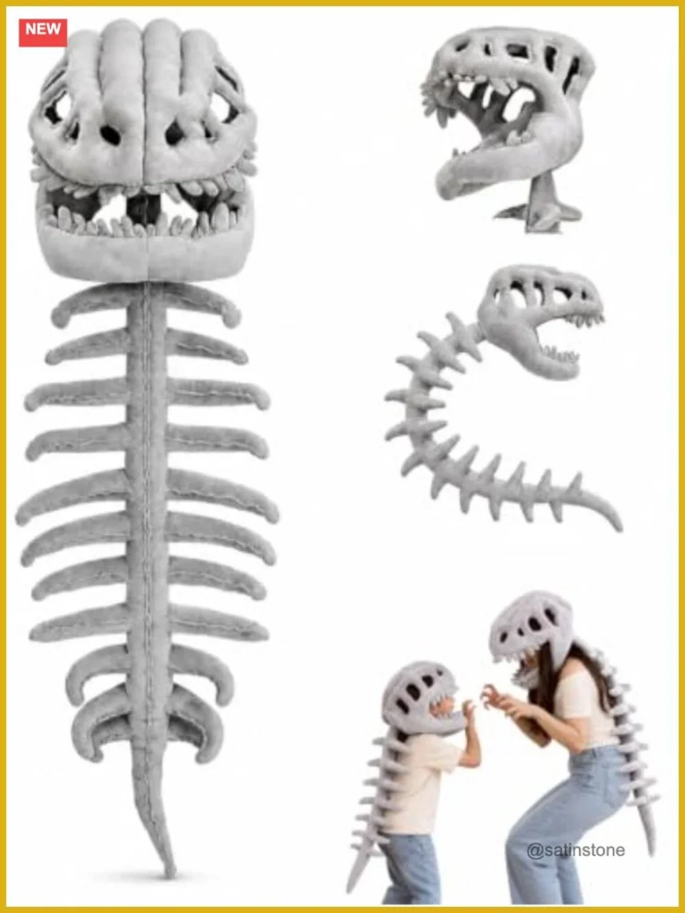 3D Spinosaurus Skull Mask & Plush Spine Dinosaur Skeleton Costume Cosplay